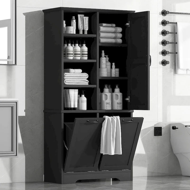Multi-Functional Bathroom Storage Cabinet with Doors, Drawers, and Tilt-Out Laundry Hamper - Image 4
