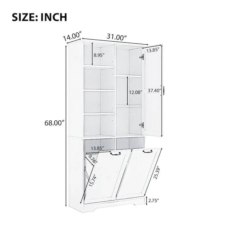 Multi-Functional Bathroom Storage Cabinet with Doors, Drawers, and Tilt-Out Laundry Hamper - Image 5