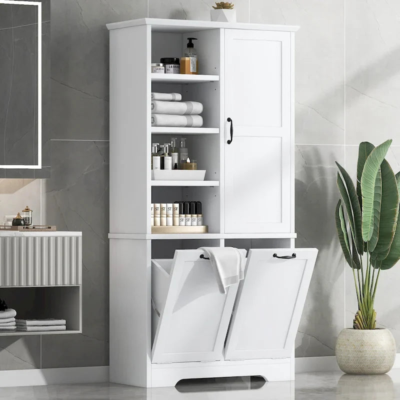 Multi-Functional Bathroom Storage Cabinet with Doors, Drawers, and Tilt-Out Laundry Hamper - Image 6