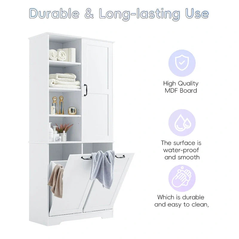 Multi-Functional Bathroom Storage Cabinet with Doors, Drawers, and Tilt-Out Laundry Hamper - Image 7