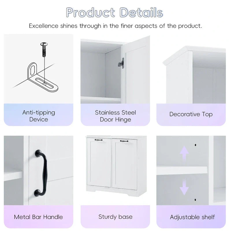 Multi-Functional Bathroom Storage Cabinet with Doors, Drawers, and Tilt-Out Laundry Hamper - Image 8