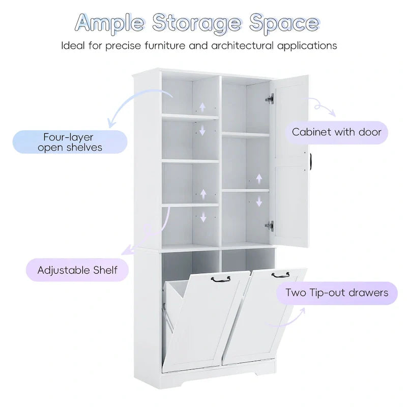 Multi-Functional Bathroom Storage Cabinet with Doors, Drawers, and Tilt-Out Laundry Hamper - Image 9