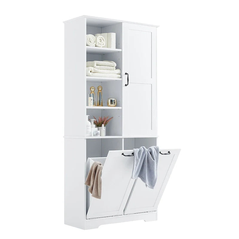 Multi-Functional Bathroom Storage Cabinet with Doors, Drawers, and Tilt-Out Laundry Hamper - Image 10