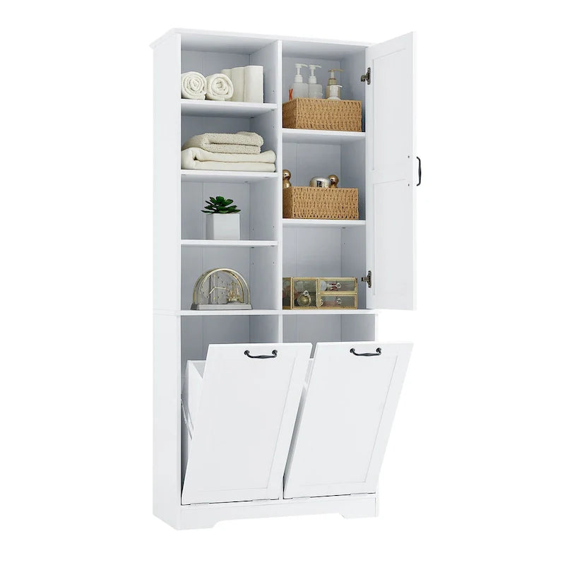 Multi-Functional Bathroom Storage Cabinet with Doors, Drawers, and Tilt-Out Laundry Hamper - Image 11