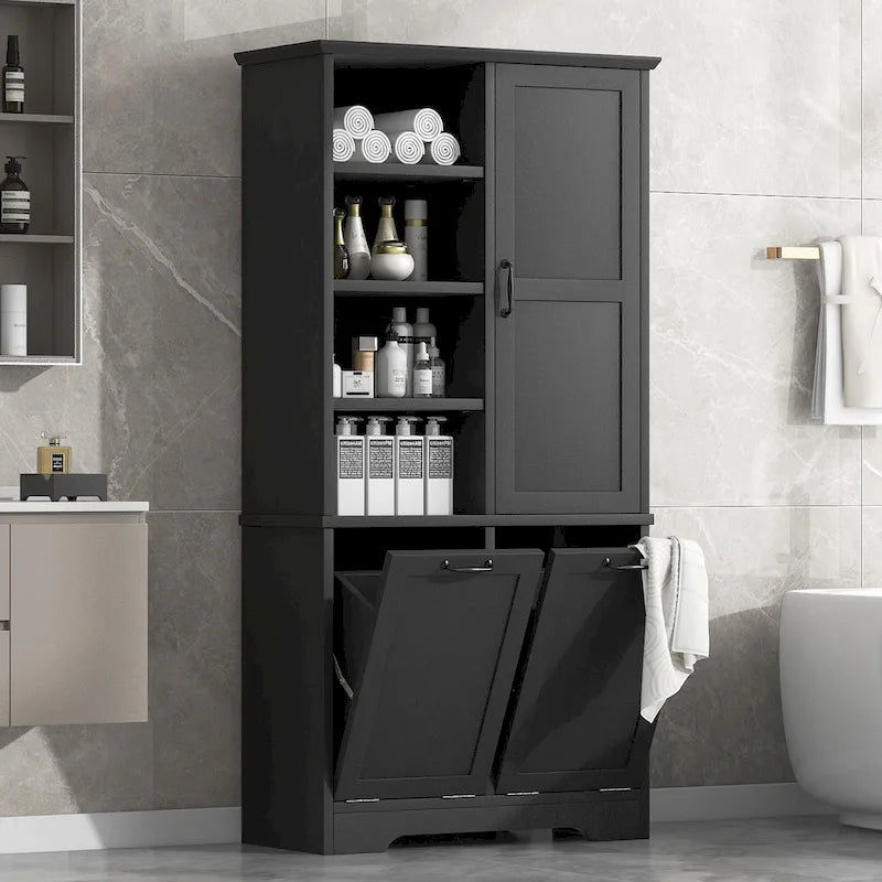 Multi-Functional Bathroom Storage Cabinet with Doors, Drawers, and Tilt-Out Laundry Hamper - Image 12