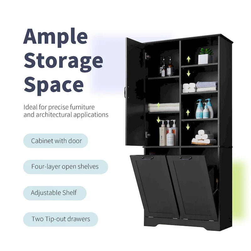 Multi-Functional Bathroom Storage Cabinet with Doors, Drawers, and Tilt-Out Laundry Hamper - Image 13