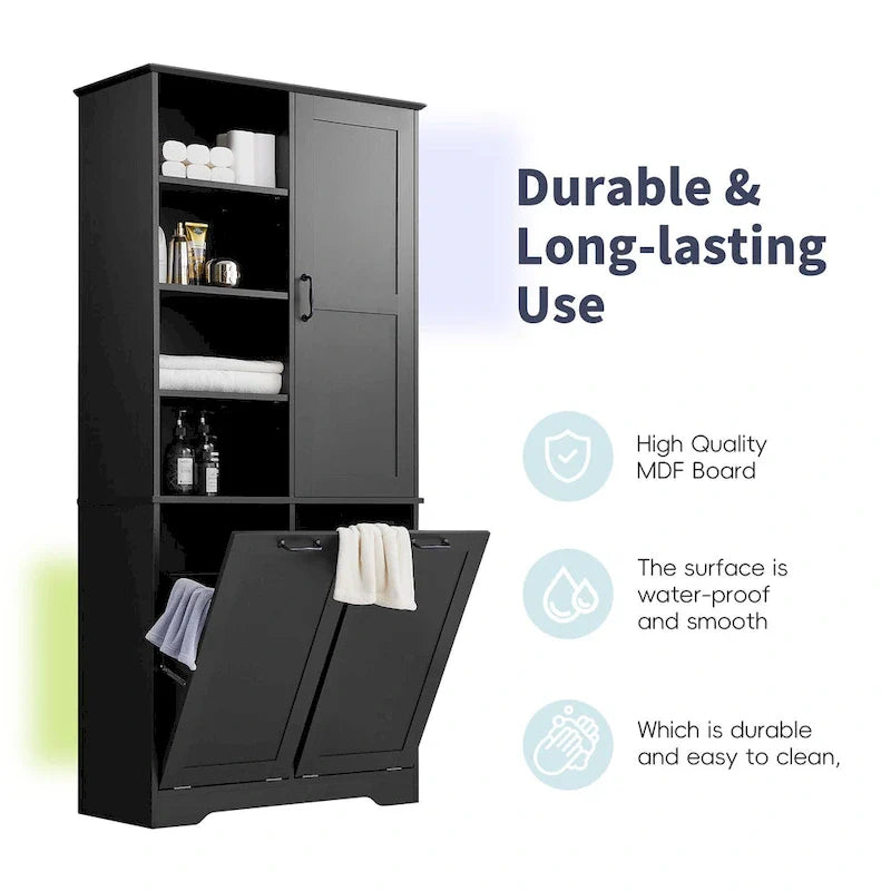 Multi-Functional Bathroom Storage Cabinet with Doors, Drawers, and Tilt-Out Laundry Hamper - Image 14