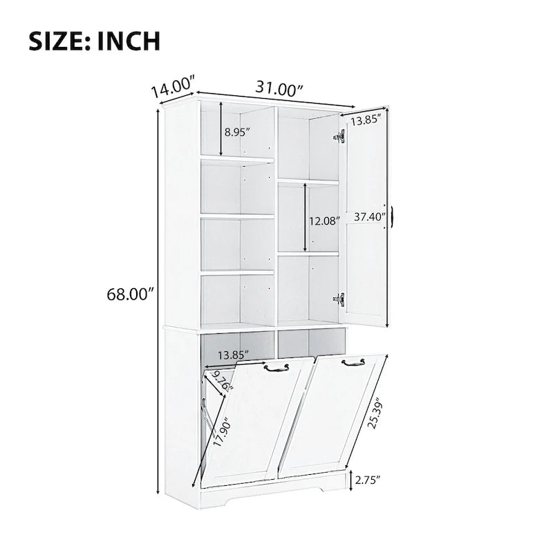 Multi-Functional Bathroom Storage Cabinet with Doors, Drawers, and Tilt-Out Laundry Hamper - Image 16