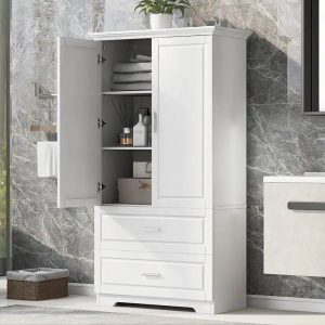 2-Door Bathroom Storage Cabinet with Drawers and Adjustable Shelf